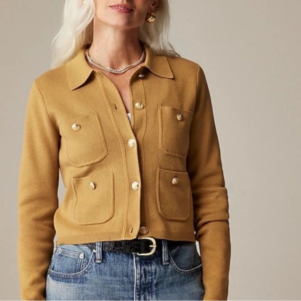 J. Crew Patch Pocket Lady Jacket Cardigan Sweater Honey Brown Preppy Academia
